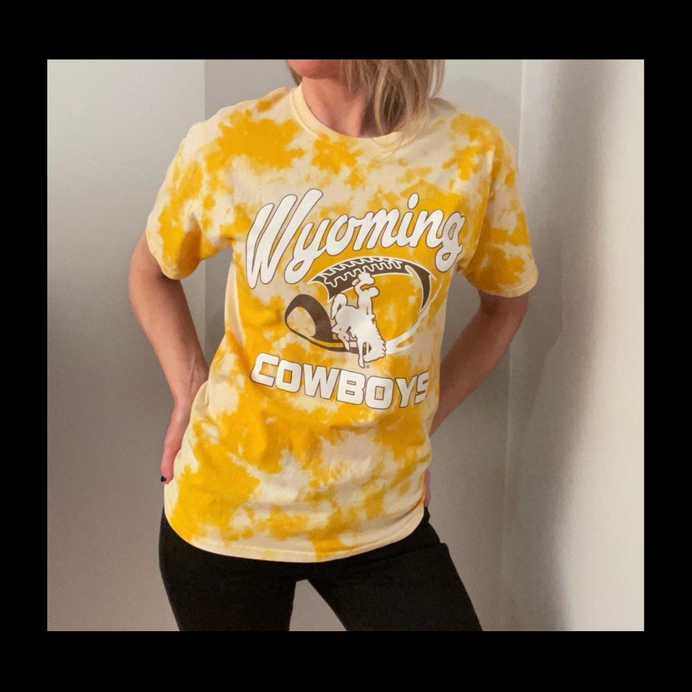 WYOMING COWBOYS Yellow + White Football Western Tie-Dye